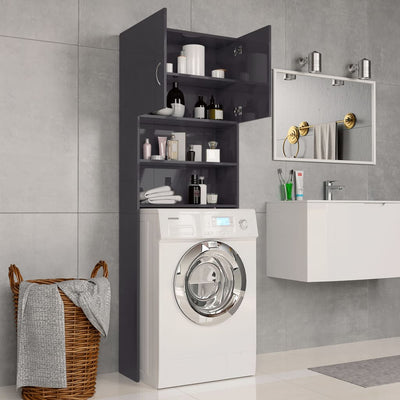 Washing Machine Cabinet High Gloss Grey 64x25.5x190 cm Payday Deals