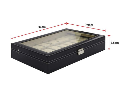 Watch Box - 24 Slot Luxury Display Case With Framed Glass Lid Payday Deals