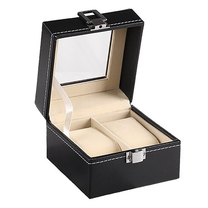 Watch Box Organizer Case Jewelry Display Tray Glass Top PU Leather(2 Slot) Payday Deals