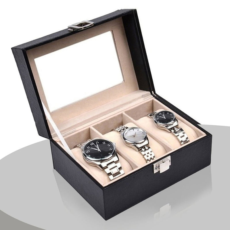 Watch Box Organizer Case Jewelry Display Tray Glass Top PU Leather(2 Slot) Payday Deals