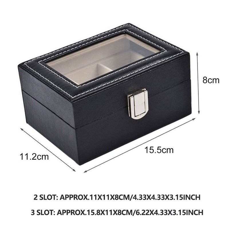 Watch Box Organizer Case Jewelry Display Tray Glass Top PU Leather(2 Slot) Payday Deals