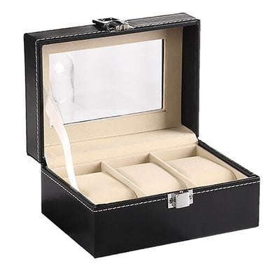 Watch Box Organizer Case Jewelry Display Tray Glass Top PU Leather(3 Slot) Payday Deals