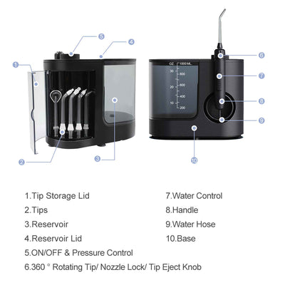 Water Jet Dental Flosser 1000ml Black - Electric Oral Pressure Irrigator Payday Deals