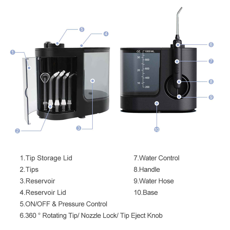 Water Jet Dental Flosser 1000ml Black - Electric Oral Pressure Irrigator Payday Deals