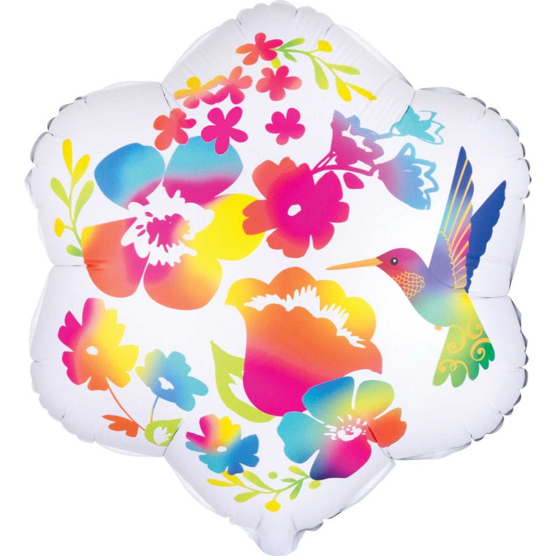 Watercolour Flowers & Hummingbird Shape XL Satin Infused Foil Balloon Payday Deals