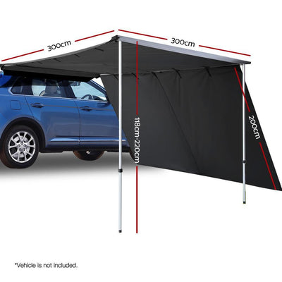 Weisshorn Car Shade Awning 3 X 3M W/ Extension 3 X 2M   Charcoal Black