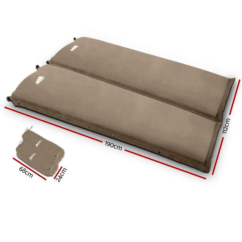 Weisshorn Double Size Self Inflating Mattress Mat Joinable 10CM Thick   Coffee