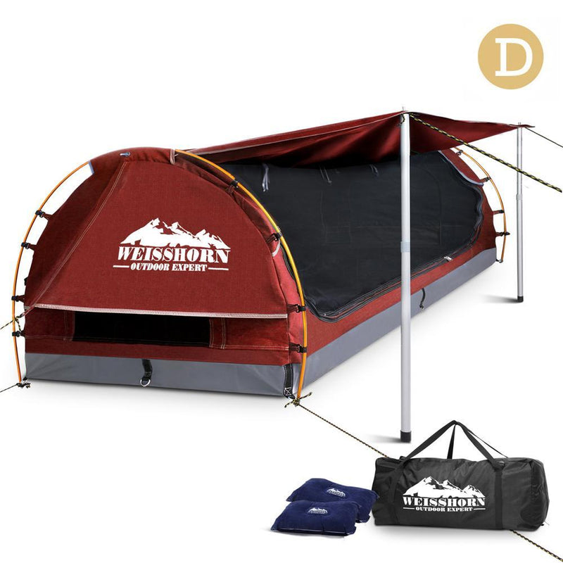 Weisshorn Double Swag Camping Swag Canvas Tent - Red
