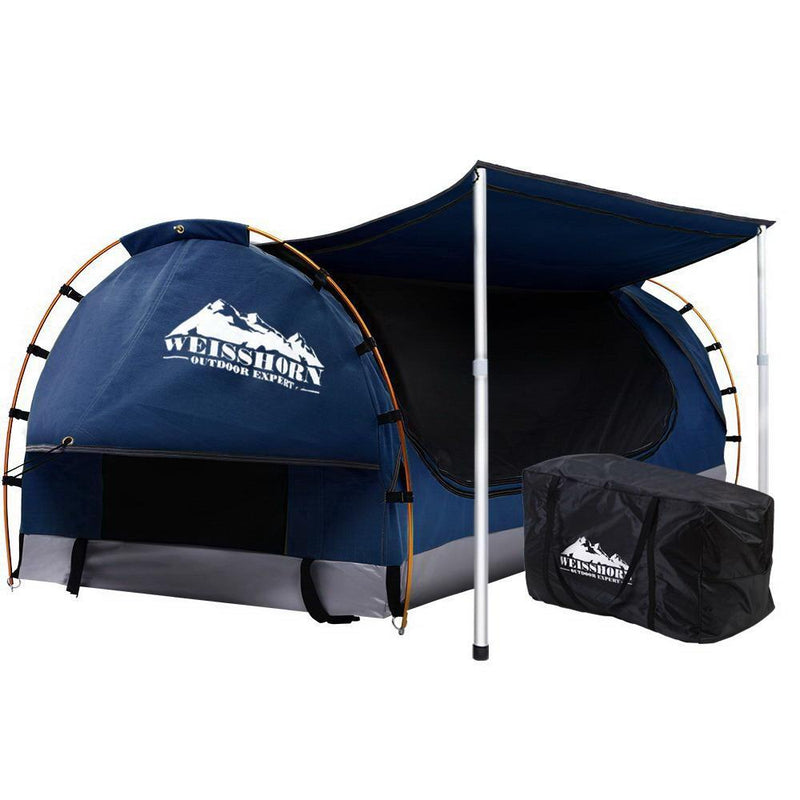Weisshorn Double Swag Camping Swags Canvas Free Standing Dome Tent Dark Blue with 7CM Mattress Payday Deals