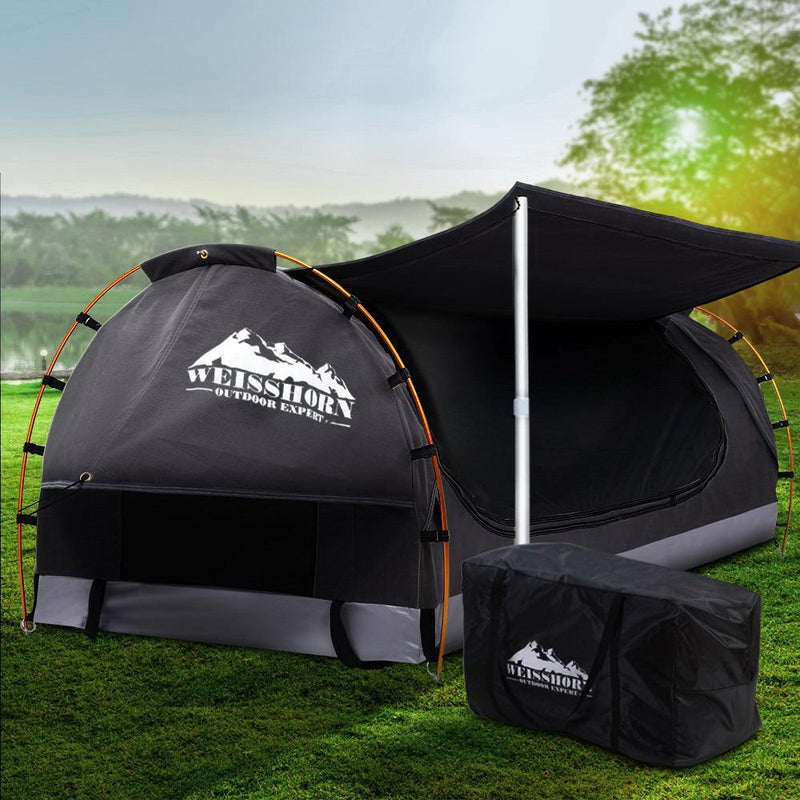 Weisshorn Double Swag Camping Swags Canvas Free Standing Dome Tent Dark Grey Payday Deals