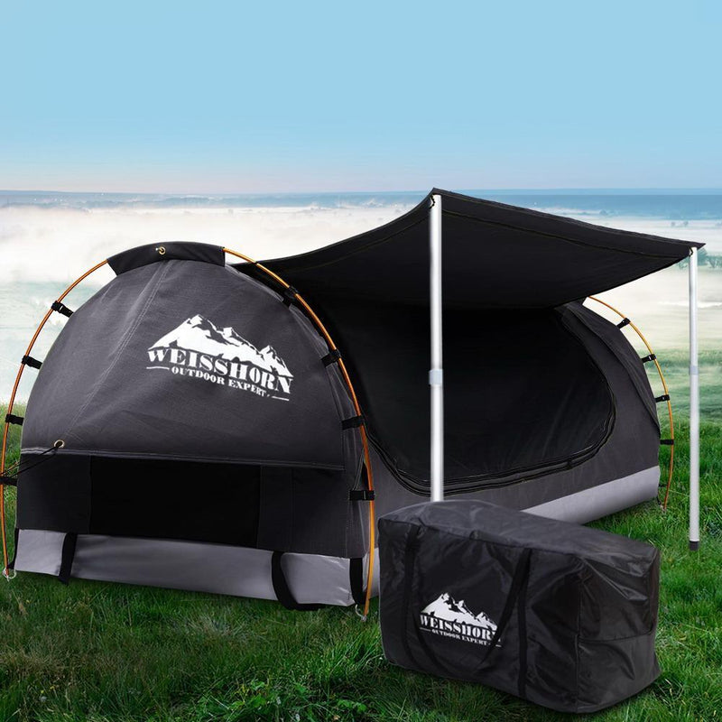 Weisshorn Double Swag Camping Swags Canvas Free Standing Dome Tent Dark Grey with 7CM Mattress Payday Deals