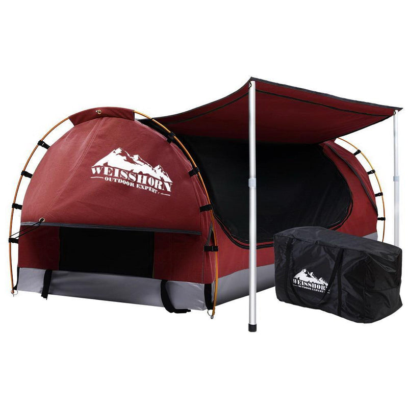 Weisshorn Double Swag Camping Swags Canvas Free Standing Dome Tent Red with 7CM Mattress Payday Deals