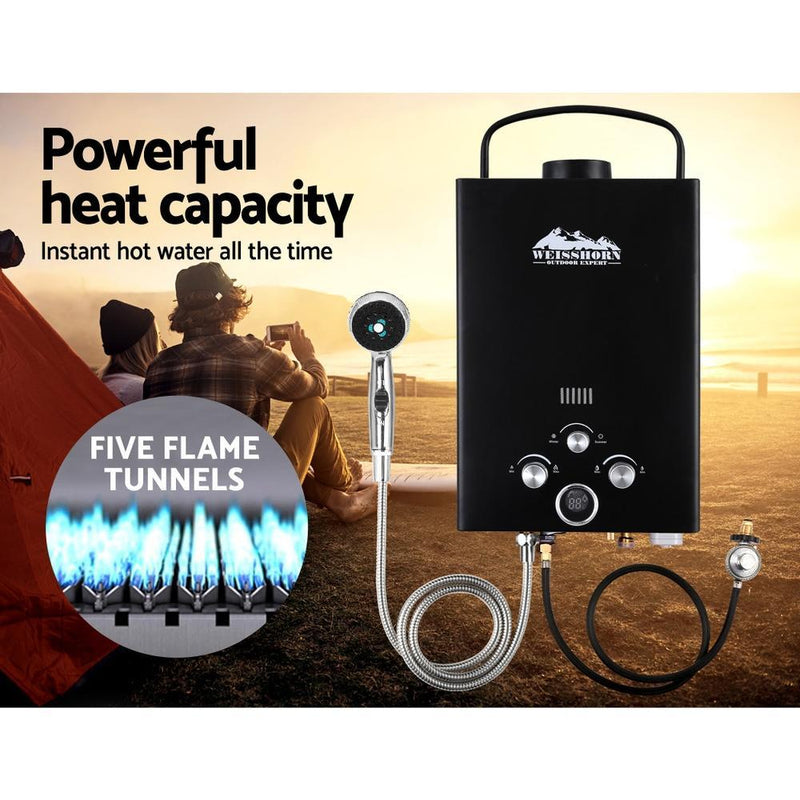 WEISSHORN Gas Hot Water Heater Portable Shower Camping LPG Outdoor Black 4WD