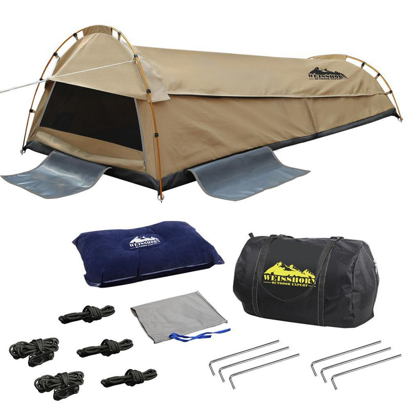 Weisshorn King Single Swag Camping Swag Canvas Tent - Beige