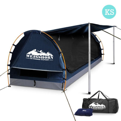 Weisshorn King Single Swag Camping Swag Canvas Tent - Dark Blue