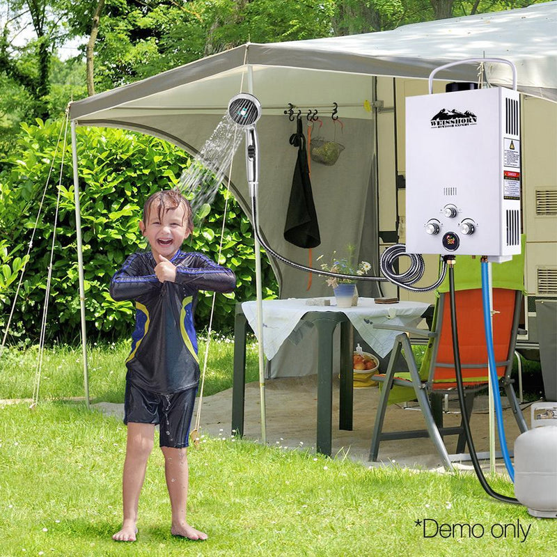 WEISSHORN Outdoor Portable Gas Hot Water Heater Shower Camping LPG Caravan Pump White