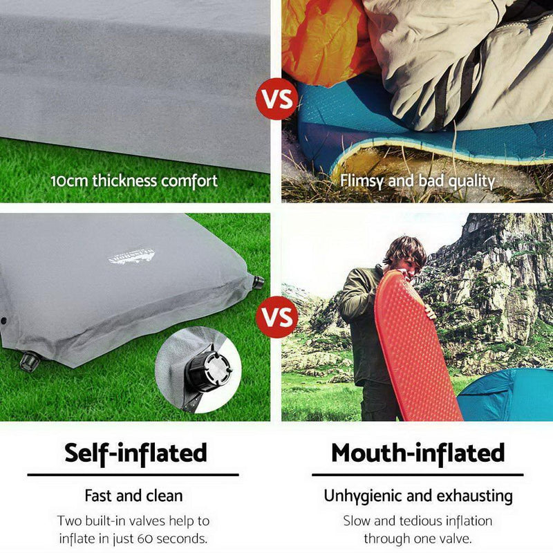 Weisshorn Self Inflating Mattress Camping Sleeping Mat Air Bed Pad Double Grey 10CM Thick Payday Deals
