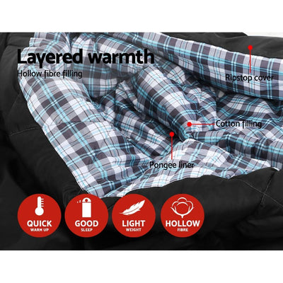 Weisshorn Sleeping Bag Bags Double Camping Hiking -10°C to 15°C Tent Winter Thermal Grey