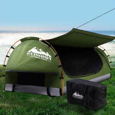 Weisshorn Swag King Single Camping Swags Canvas Free Standing Dome Tent Celadon with 7CM Mattress Payday Deals