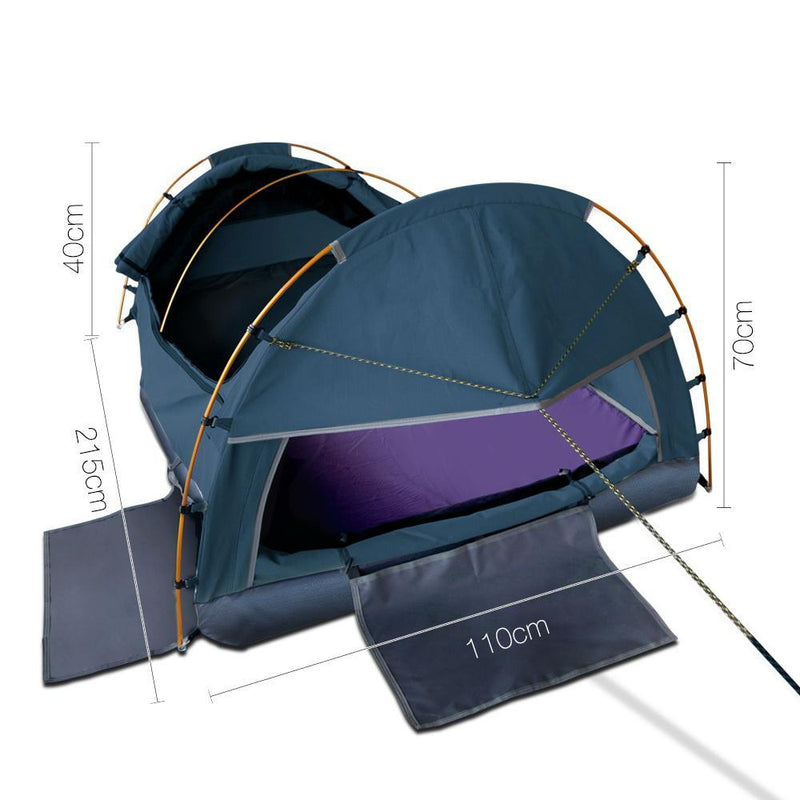Weisshorn XXL King Single Camping Swag Canvas Tent - Dark Blue