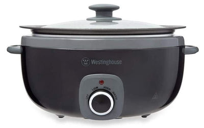 Westinghouse 6.5L Non Stick Ceramic Bowl Crock Pot Glass Lid Cookware - Black