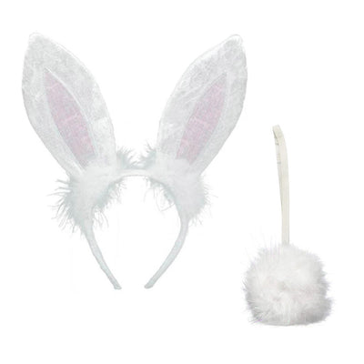 White Easter Bunny Ears & Tail Party Pack