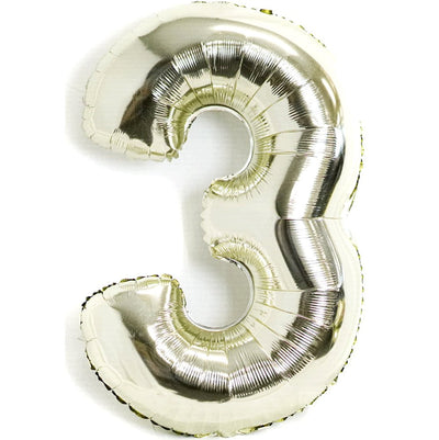 White Gold Party Supplies White Gold Number Foil Balloons 100cm [Number: 3]