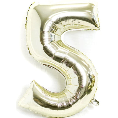 White Gold Party Supplies White Gold Number Foil Balloons 100cm [Number: 5]