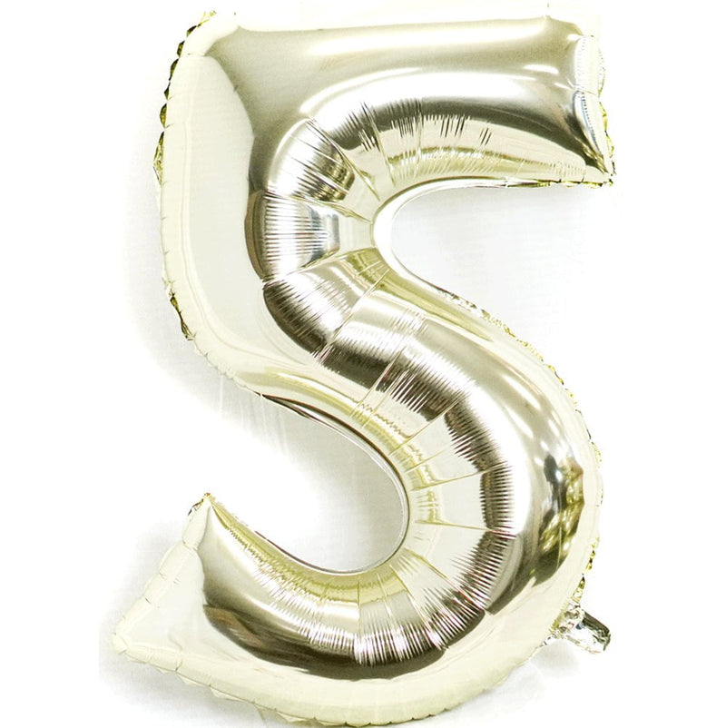 White Gold Party Supplies White Gold Number Foil Balloons 100cm [Number: 5] Payday Deals