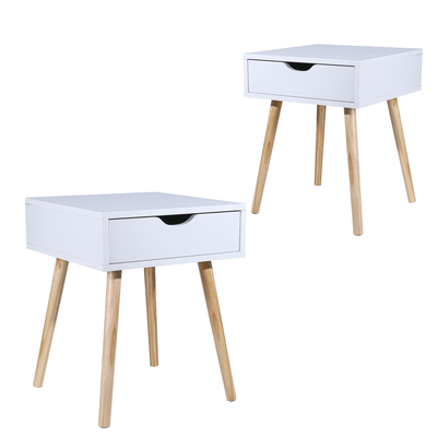 White Kuoluo Bedside Table Side Table Bedroom Drawers Set of 2