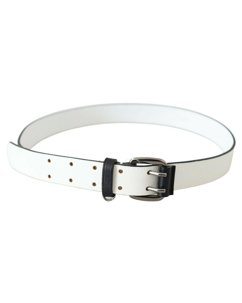 White Leather Fashion Belt with Metal-tone Hardware 90 cm Women Payday Deals