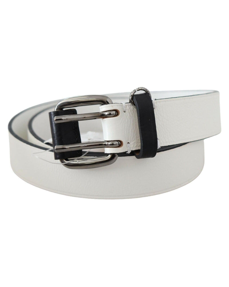 White Leather Fashion Belt with Metal-tone Hardware 90 cm Women Payday Deals