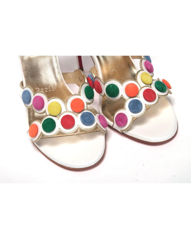 White Leather High Heels with Multi-Coloured Spot Design 37.5 EU Women Payday Deals