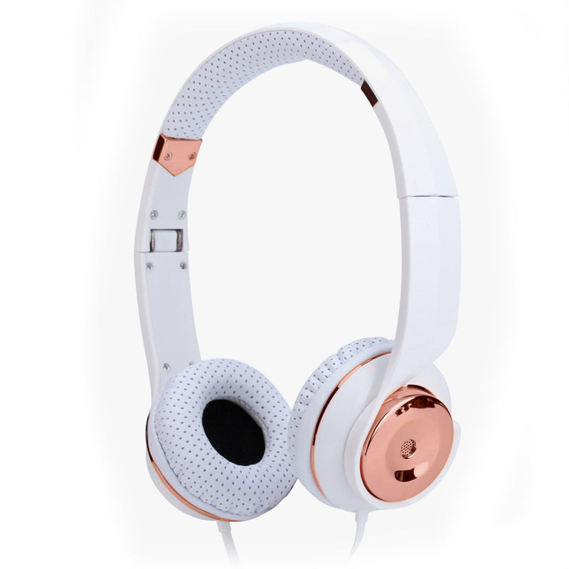 White Rose Gold Holysmoke Motif On Ear Foldable Headphones Payday Deals