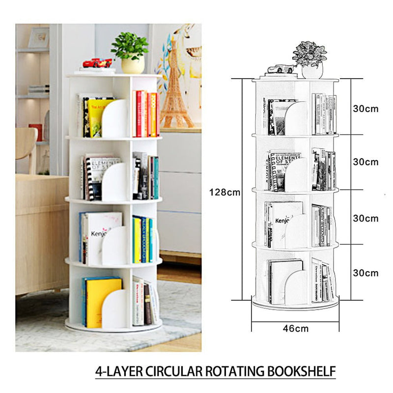 White Wooden Circular 360�� Rotating Bookshelf Display Storage Stand(4 Layers) Payday Deals