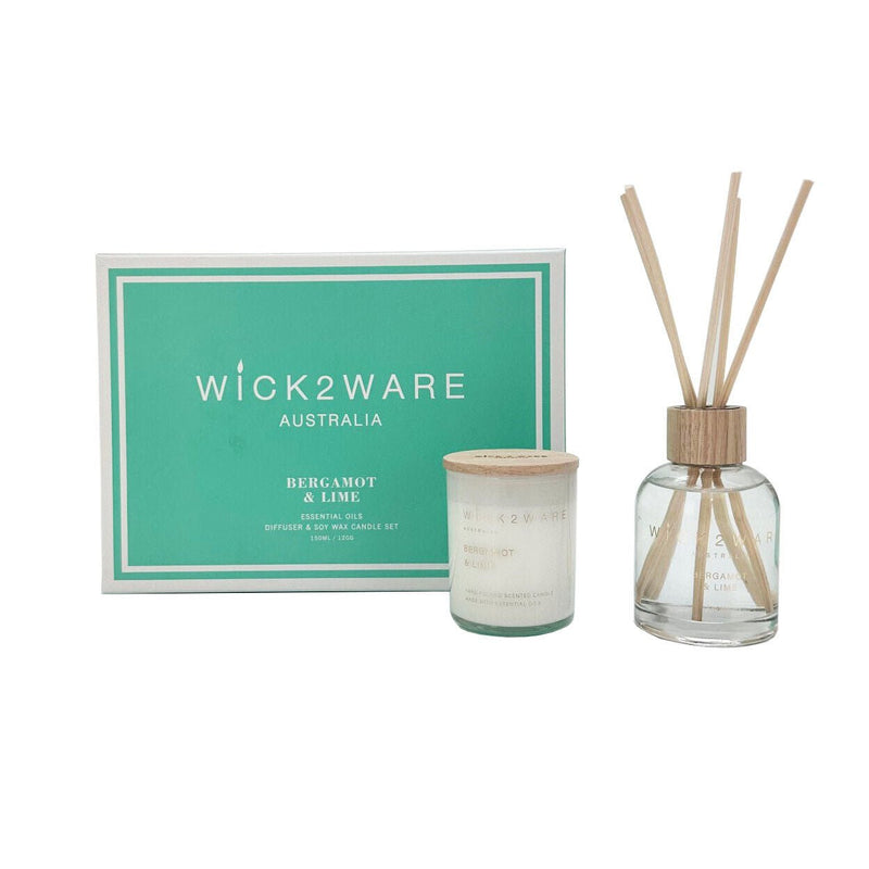 Wick2Ware Australia Bergamot and Lime Essential Oils Diffuser and Soy Wax Candle Set Payday Deals