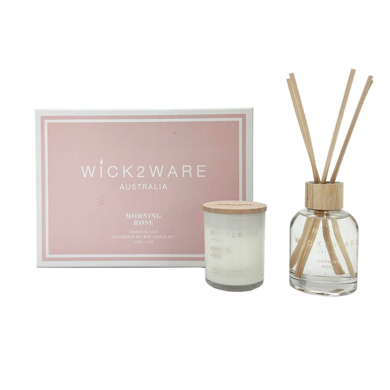 Wick2Ware Australia Morning Rose Essential Oils Diffuser and Soy Wax Candle Set Payday Deals