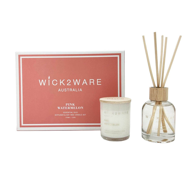 Wick2Ware Australia  Pink Watermelon Essential Oils Diffuser and Soy Wax Candle Set Payday Deals