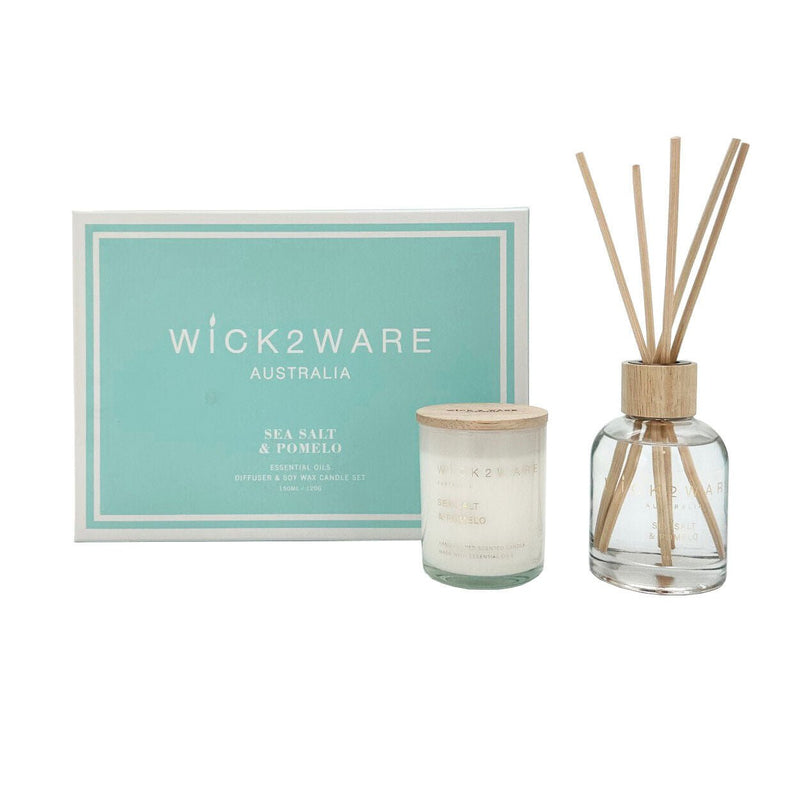 Wick2Ware Australia Sea salt and Pomelo Essential Oils Diffuser and Soy Wax Candle Set Payday Deals