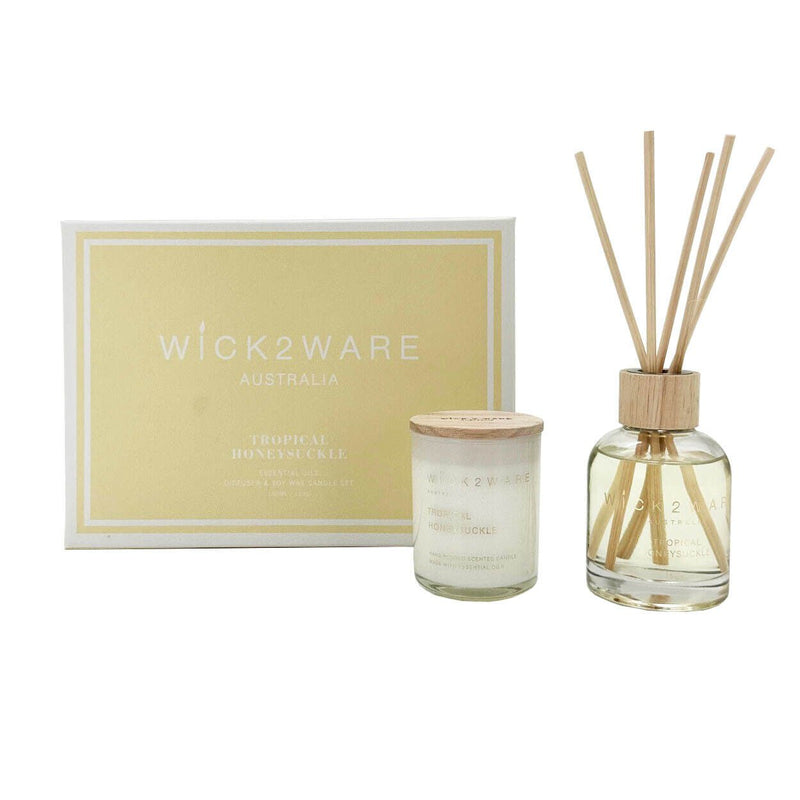 Wick2Ware Australia Tropical Honeysuckle Essential Oils Diffuser and Soy Wax Candle Set Payday Deals