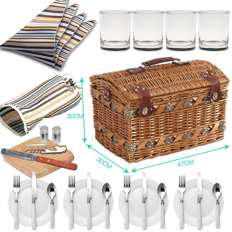 Wicker 4 Person Picnic Basket Baskets Set Outdoor Blanket Deluxe Gift Storage Payday Deals