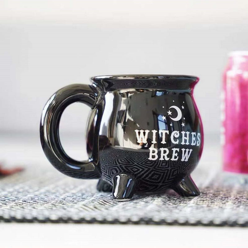 Witches Brew Black Cauldron Coffee Mug Cup With Moon & Stars Payday Deals