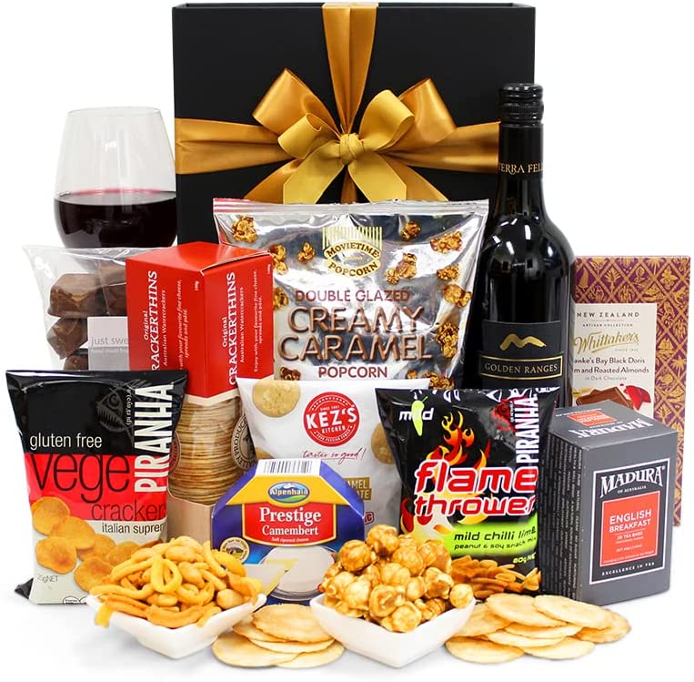 With Thanks Gift Hamper - Golden Ranges Shiraz, Crackers, Cheese, Tea & Chocolate - Sweet & Savoury Thank You Gift Hamper for Birthdays, Christmas, Easter, Weddings, Anniversaries, Office Parties Payday Deals