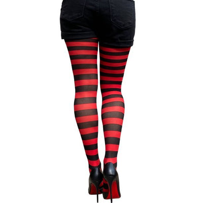 Women's Ladies Footless Tights Stockings Pantyhose Leg Hosiery - Red/Black Stripe Payday Deals