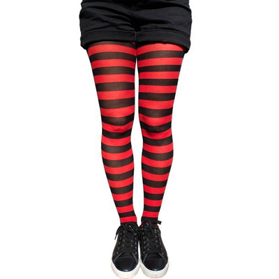 Women's Ladies Footless Tights Stockings Pantyhose Leg Hosiery - Red/Black Stripe Payday Deals