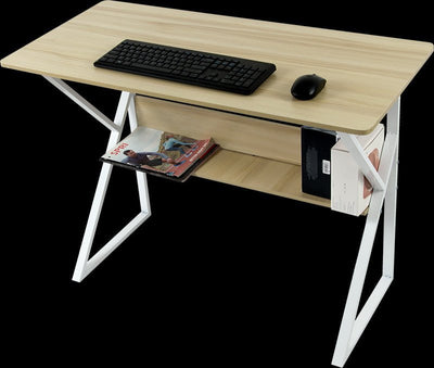 Wood & Metal Computer Desk with Shelf Home Office Furniture