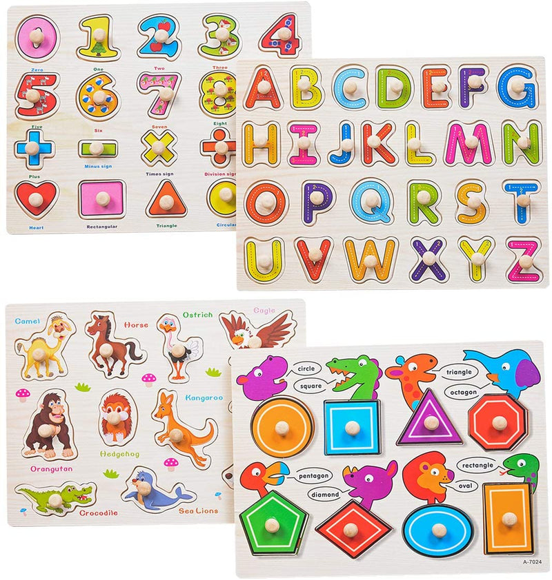 Wooden Alphabet ABC, Numbers and Farm Animals Learning Puzzles Board for Kids Preschool Educational Pegged Puzzles Activity from 3 to 4 years Old Payday Deals