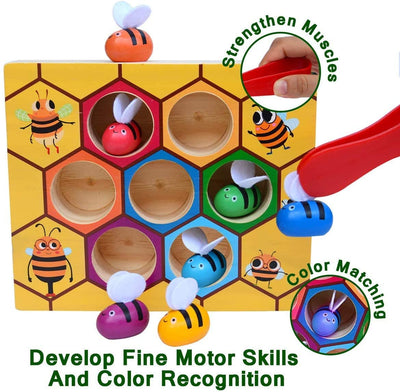 Wooden Bee Toddler Fine Motor Skill Toy - (Montessori Wooden Puzzle Early Learning Preschool Educational Kids) Payday Deals