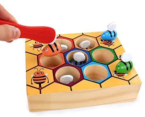 Wooden Bee Toddler Fine Motor Skill Toy - (Montessori Wooden Puzzle Early Learning Preschool Educational Kids) Payday Deals