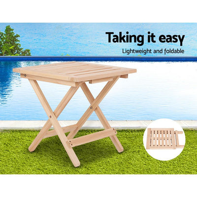 Wooden Coffee Table 2pc Camping Tables Folding Bedside Picnic Patio Outdoor Furniture